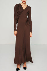 Asymmetric V-Neck Pleated Maxi Dress